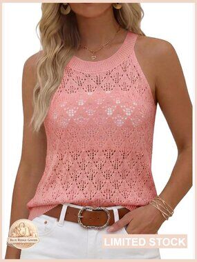 Crochet Sleeveless Sweater Vest Lightweight Hollow Out Summer Tank Top